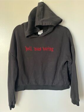 Germinate Hell Was Boring Black Cropped Hoodie Red Embroidered Size L
